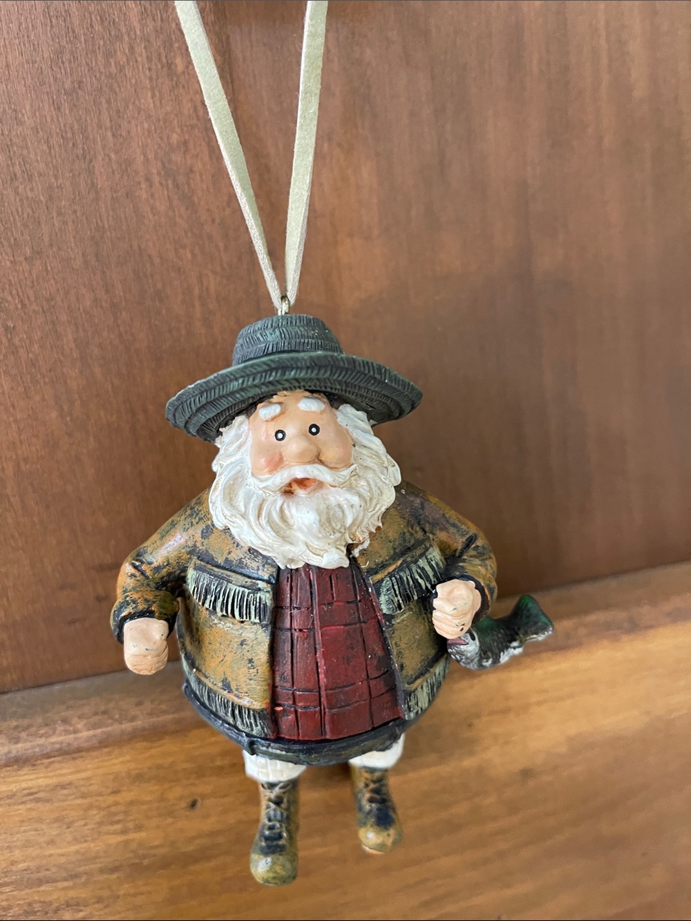 Bobble Santa Fisherman Ornament
